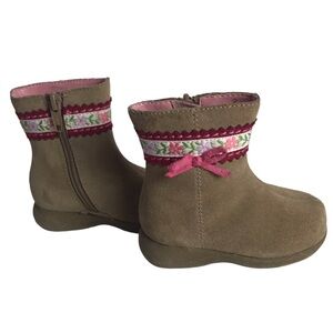 Baby Smart Girls Boots Size 2 Tan/Pink Floral Bow